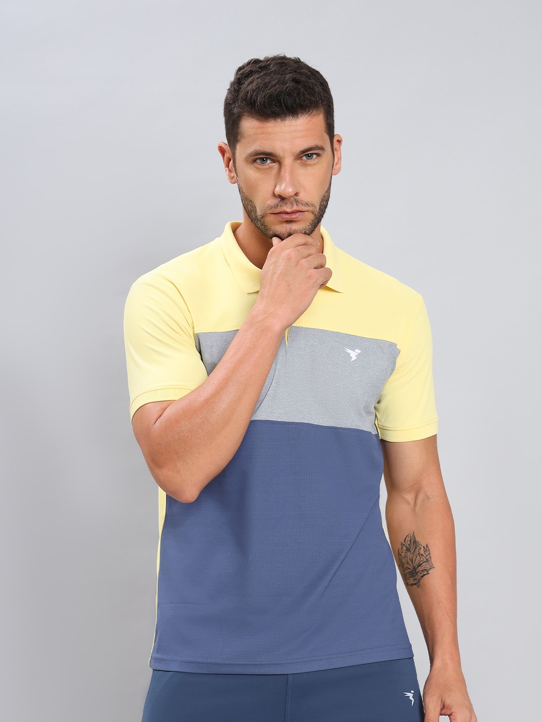 

Technosport Colourblocked Polo Collar Antimicrobial Slim Fit Sports T-shirt, Yellow