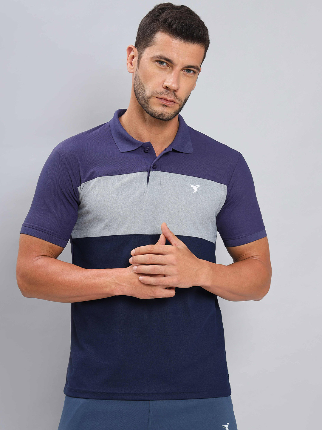 

Technosport Colourblocked Polo Collar Antimicrobial Slim Fit Sports T-shirt, Navy blue