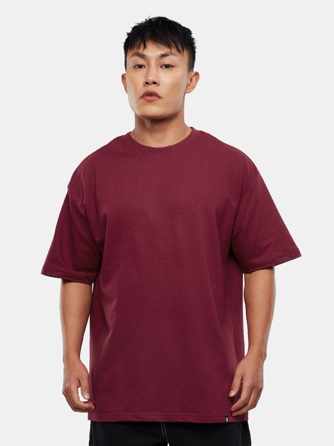 

The Souled Store Maroon Drop-Shouder Pure Cotton Loose T-shirt