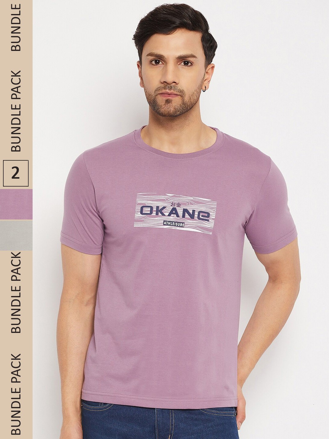

Okane Pack Of 2 Typography Printed T-shirt, Grey