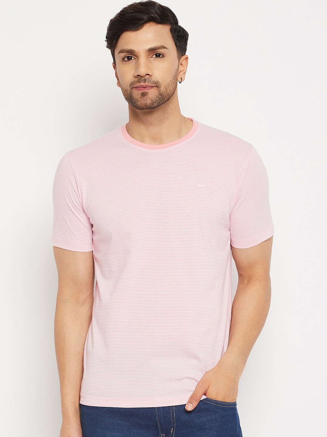 

Okane Striped Round Neck T-shirt, Peach