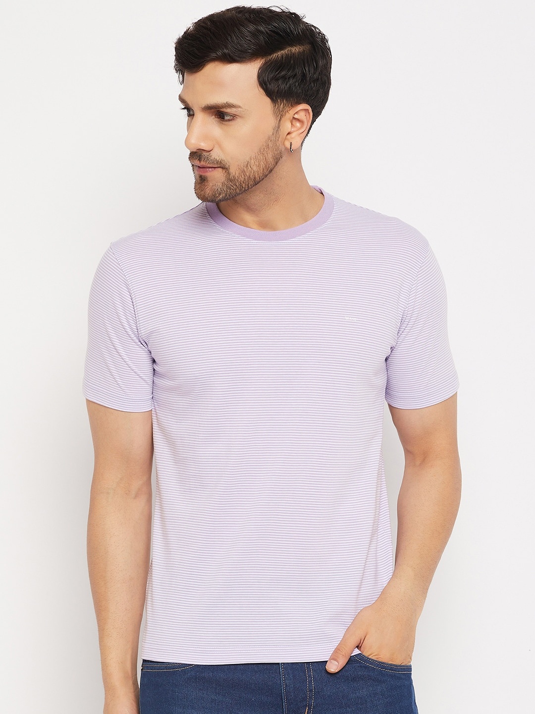 

Okane Striped Round Neck T-shirt, Mauve