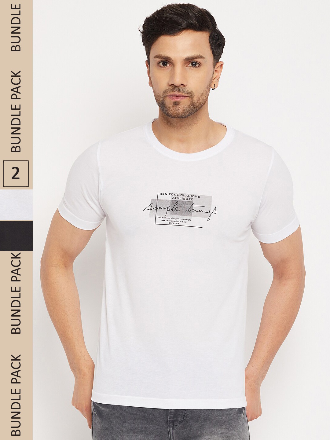 Okane Pack Of 2 Typography Printed T-shirt, Black