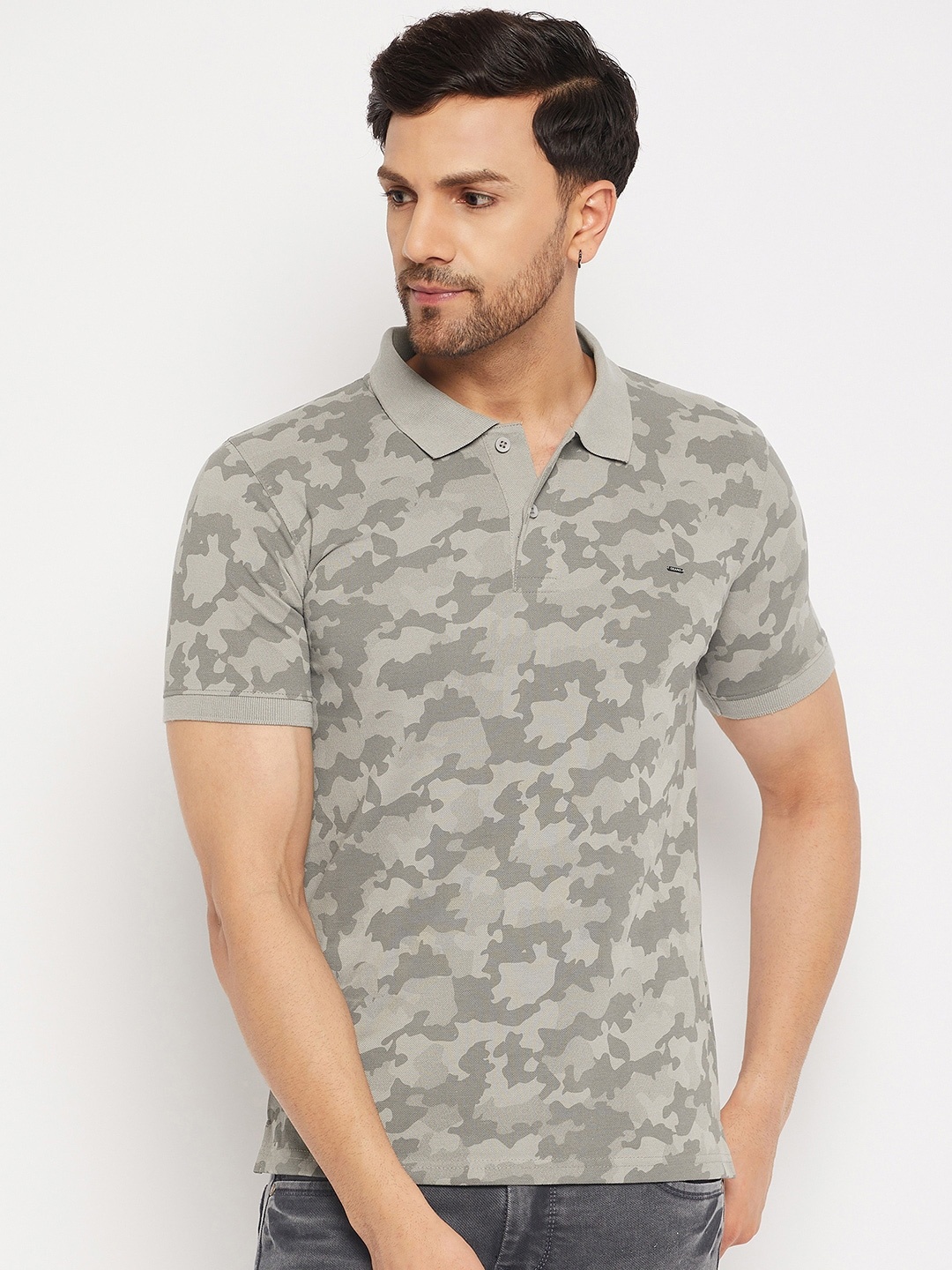 

Okane Camouflage Printed Polo Collar T-shirt, Grey