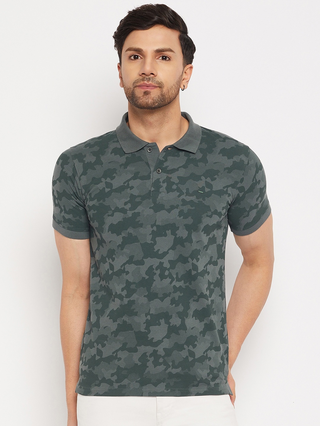 

Okane Camouflage Printed Polo Collar T-shirt, Olive