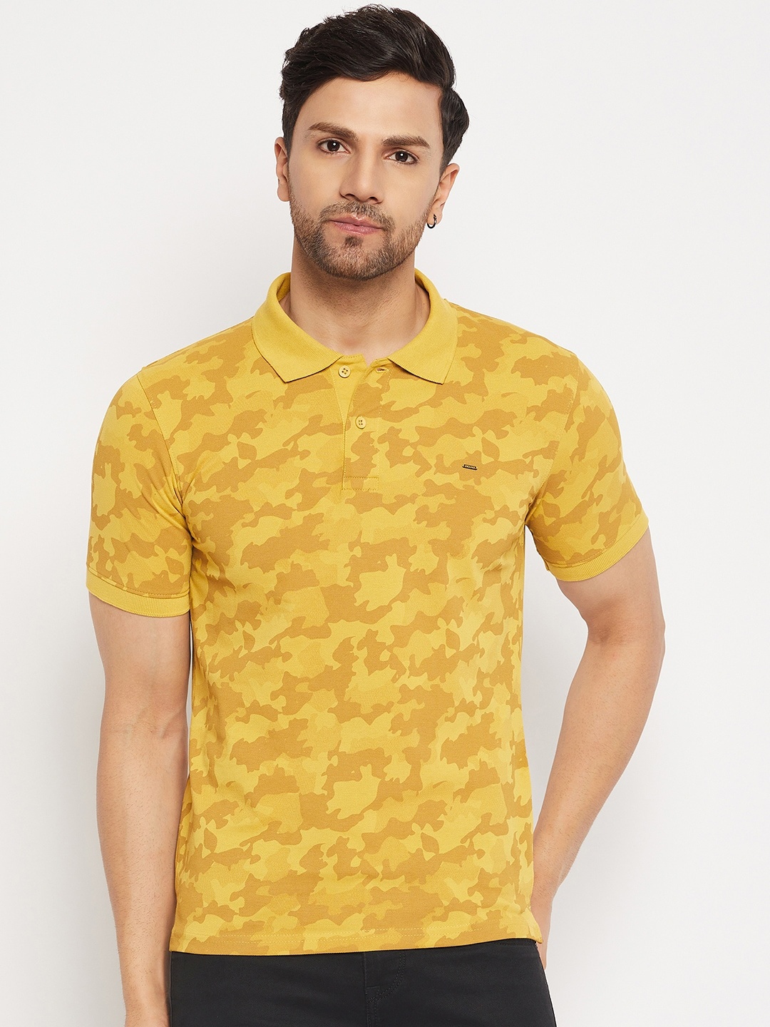 

Okane Camouflage Printed Polo Collar T-shirt, Mustard