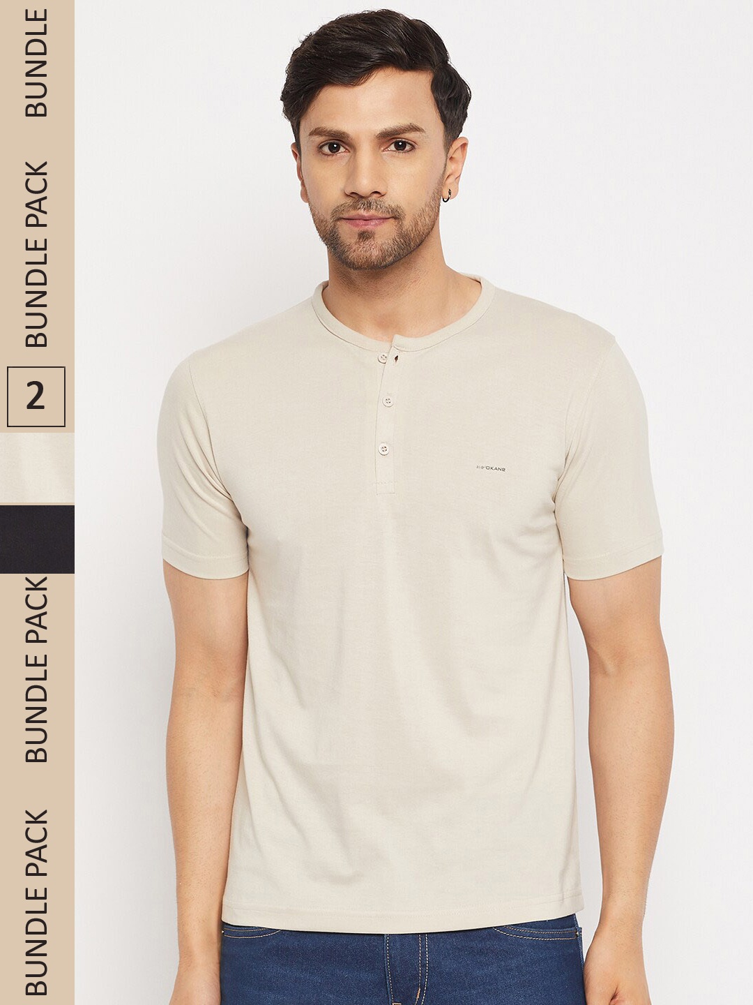 

Okane Pack Of 2 Henley Neck T-shirt, Black