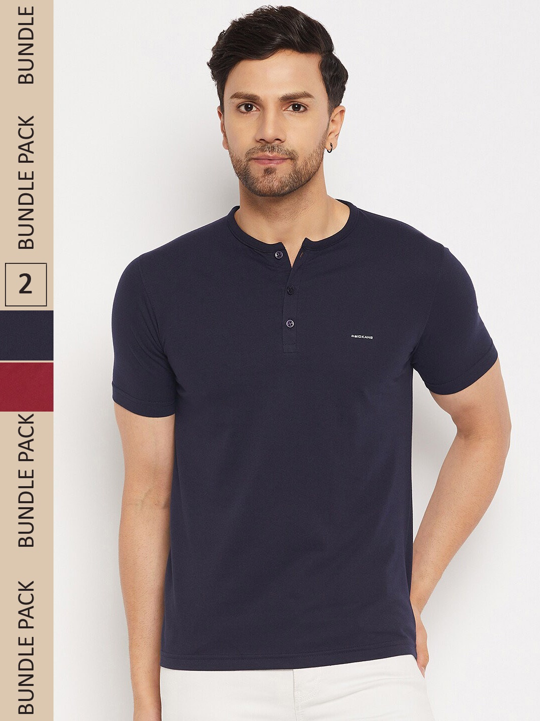 

Okane Pack Of 2 Henley Neck T-shirt, Red