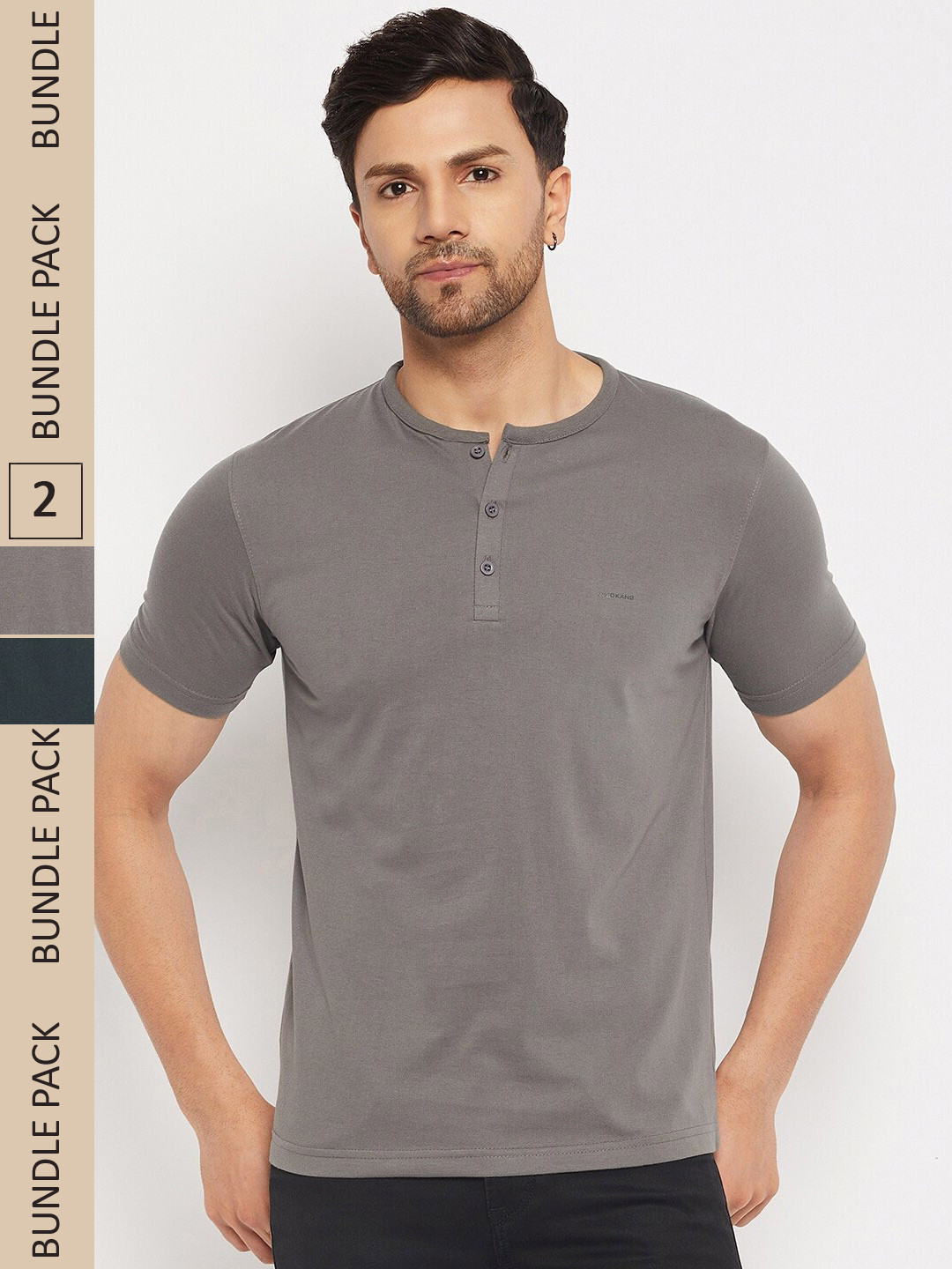 

Okane Pack Of 2 Henley Neck T-shirt, Green