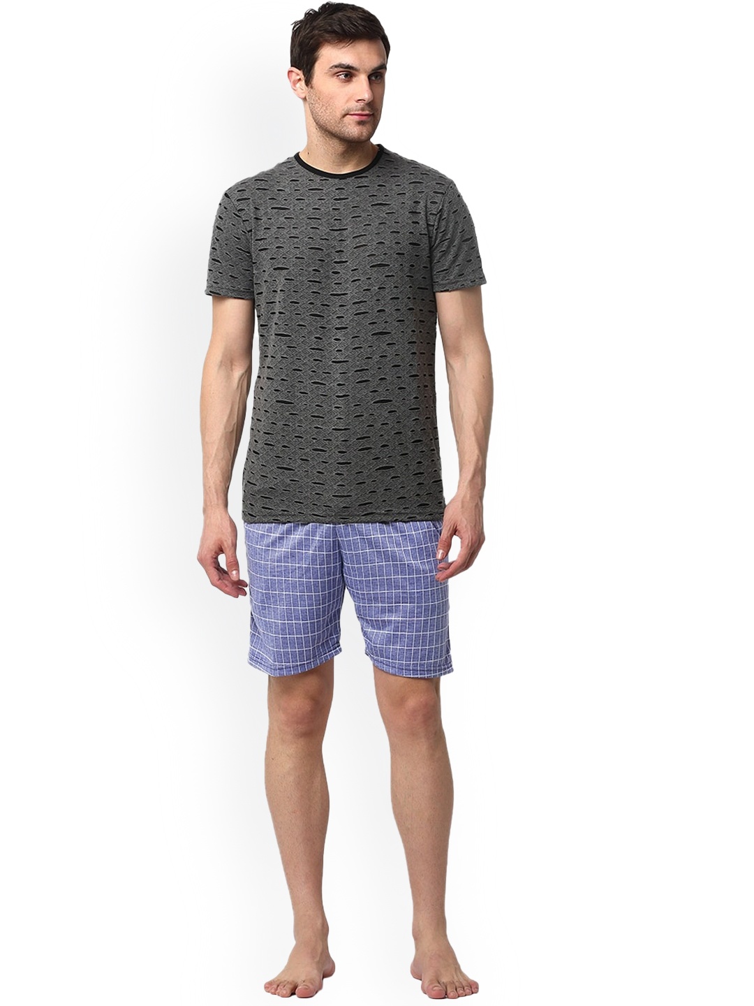 

VIMAL JONNEY Geometric Printed Night Suit, Charcoal