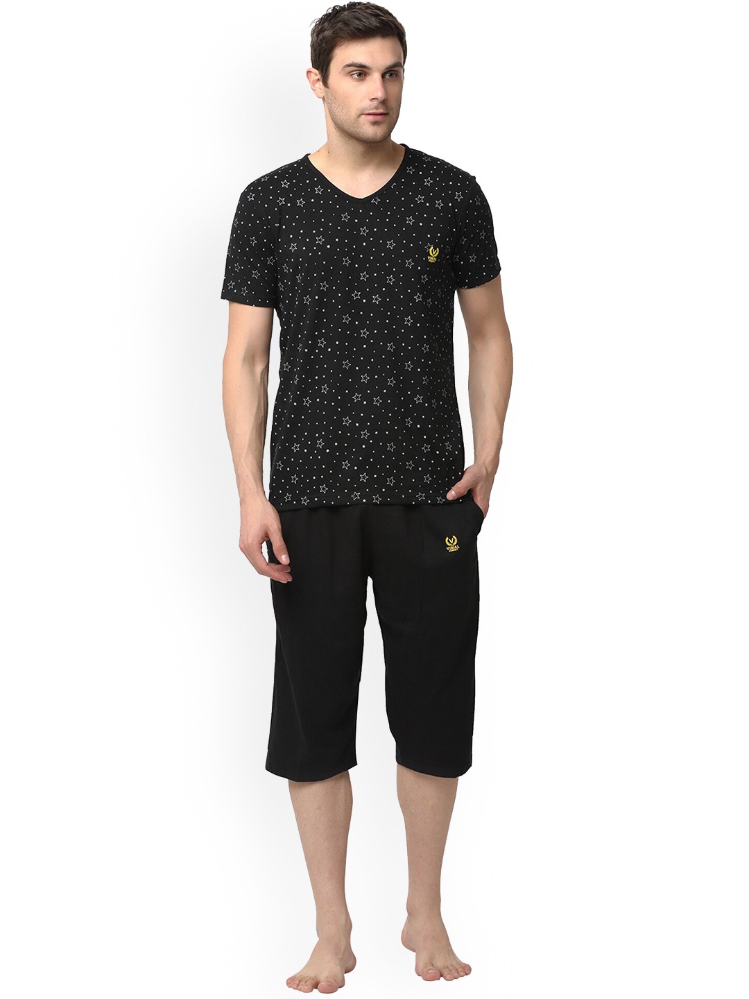

VIMAL JONNEY Conversational Printed Night Suit, Black
