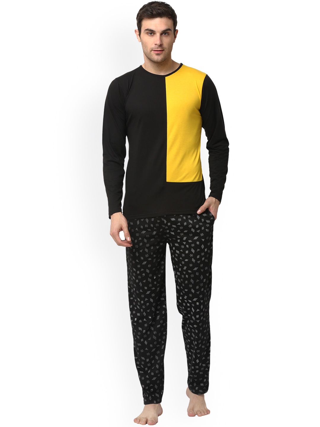 

VIMAL JONNEY Men Colourbocked Night Suit, Black
