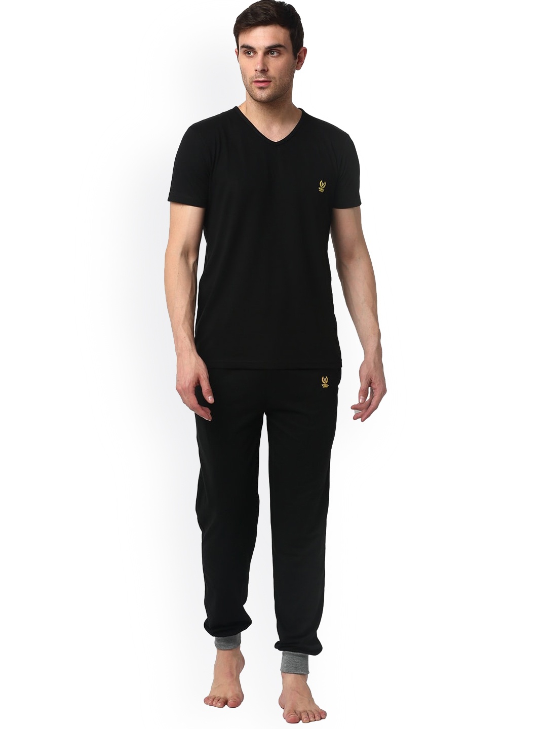

Vimal Jonney Men Pure Cotton Lounge T-shirt with Joggers, Black