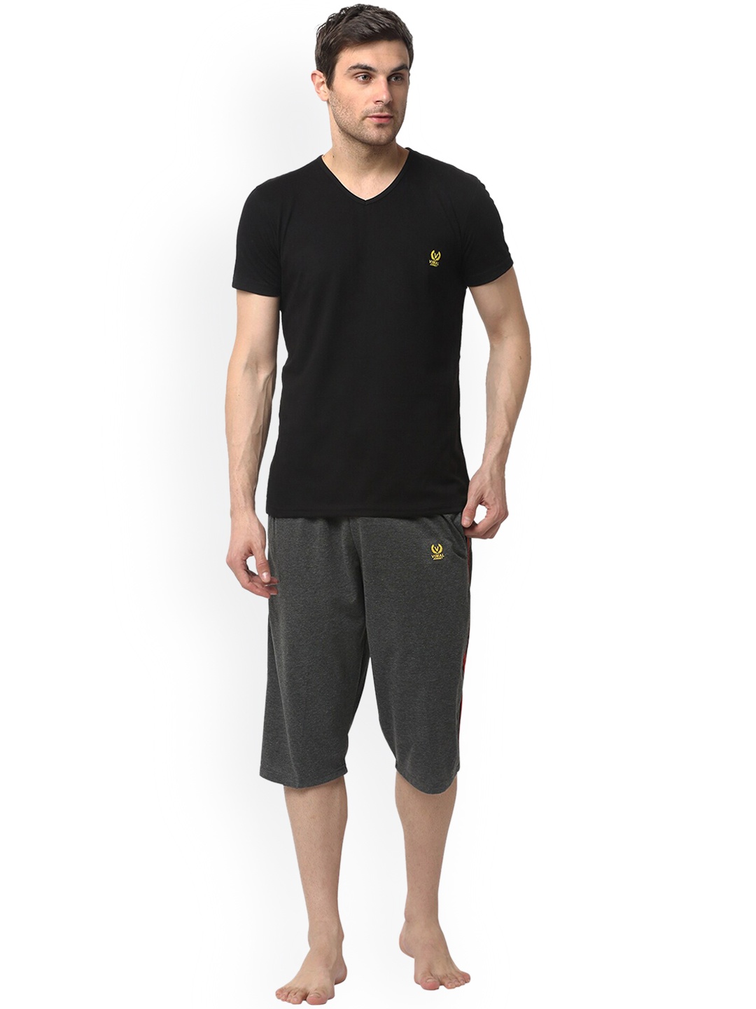 

VIMAL JONNEY Men T-Shirt With Capris Night Suit Set, Black