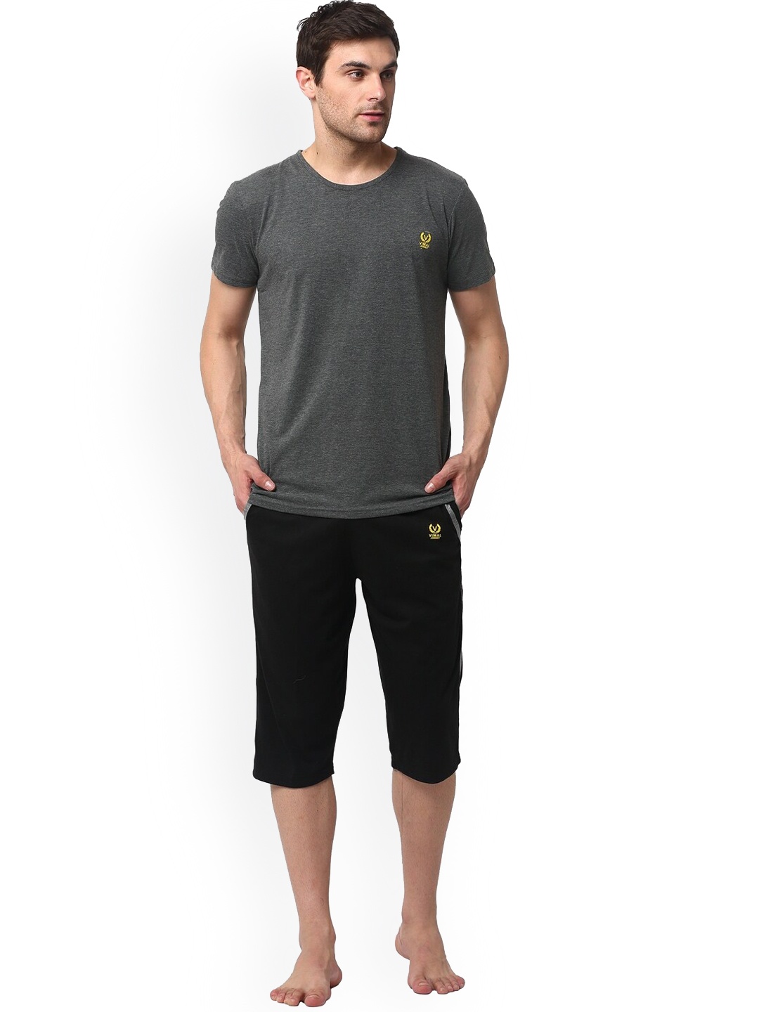 

VIMAL JONNEY Pure Cotton Lounge T-Shirt With Lounge Shorts, Grey