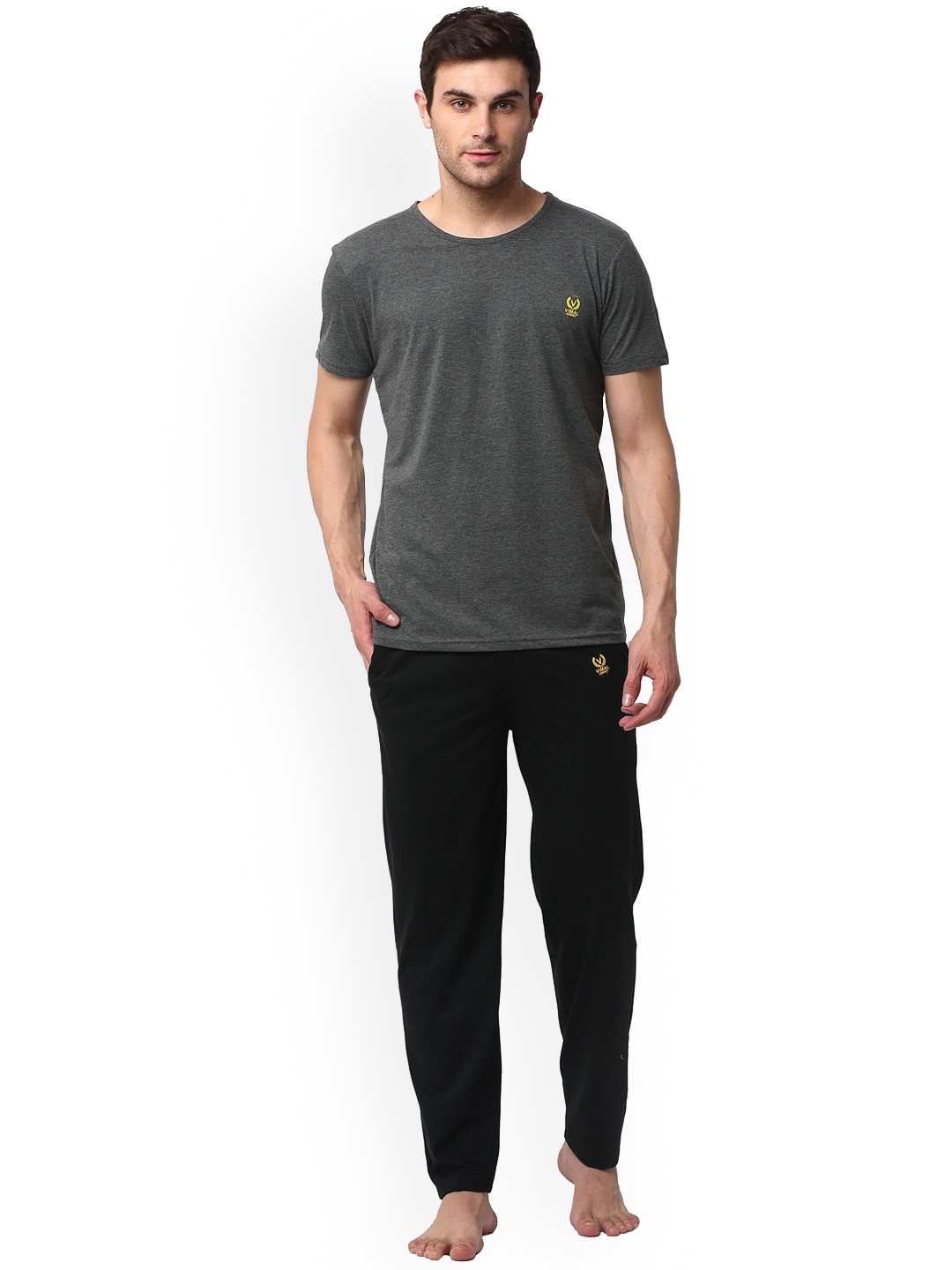 

VIMAL JONNEY Men Pure Cotton T-shirt With Pyjamas, Grey
