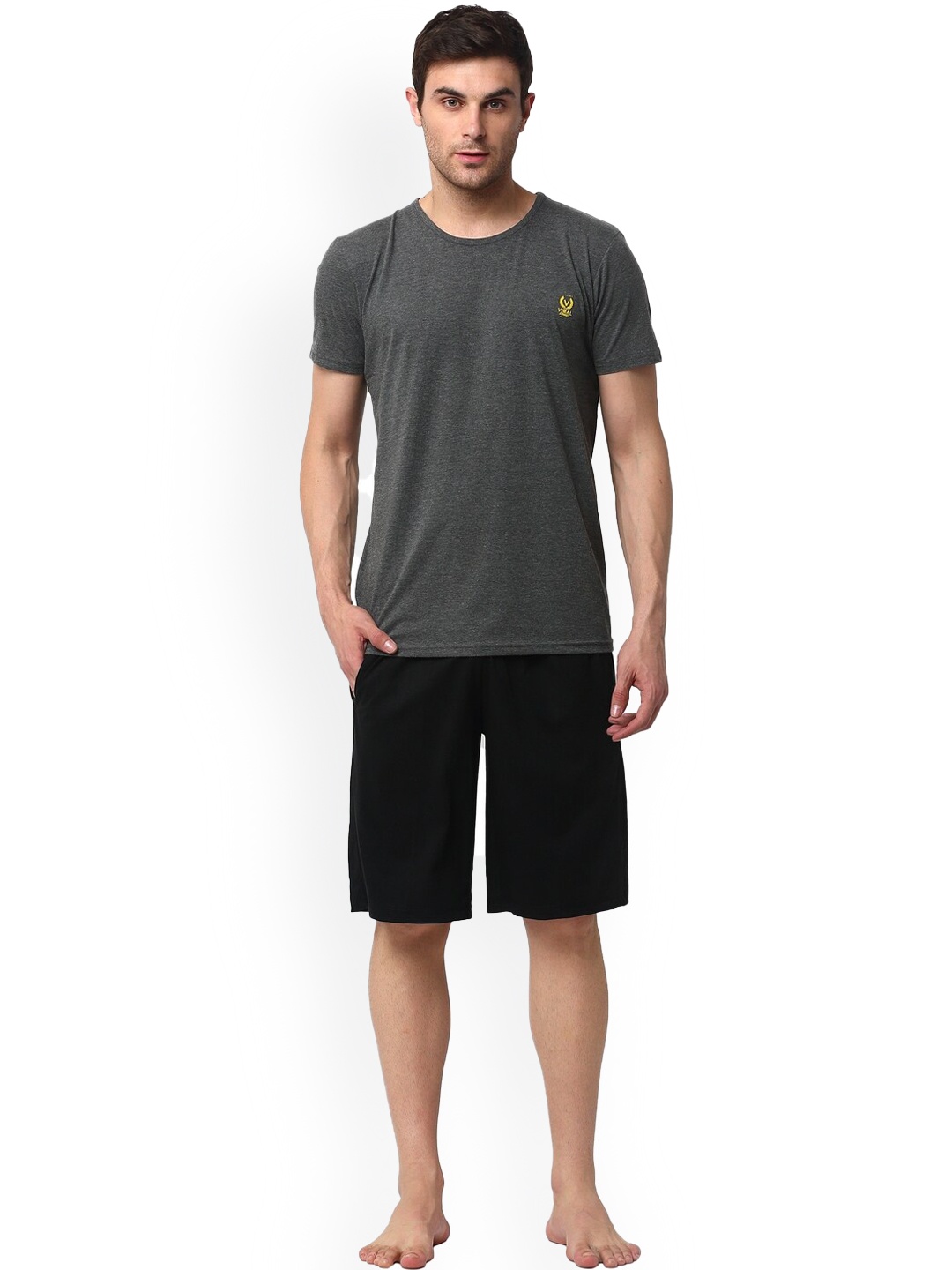 

VIMAL JONNEY Pure Cotton Lounge T-Shirt With Lounge Shorts, Grey