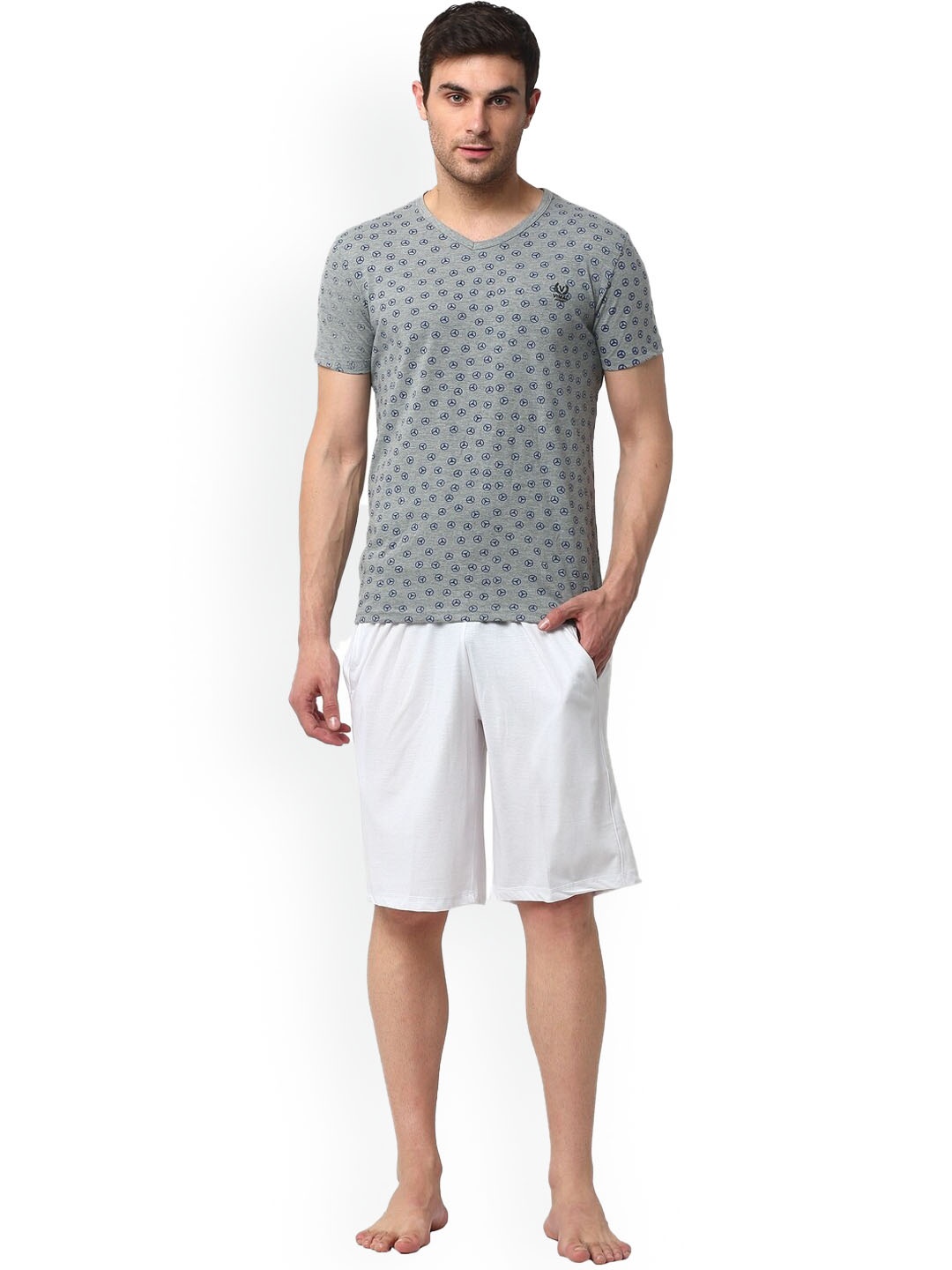 

VIMAL JONNEY Men Printed T-shirt With Shorts, Grey