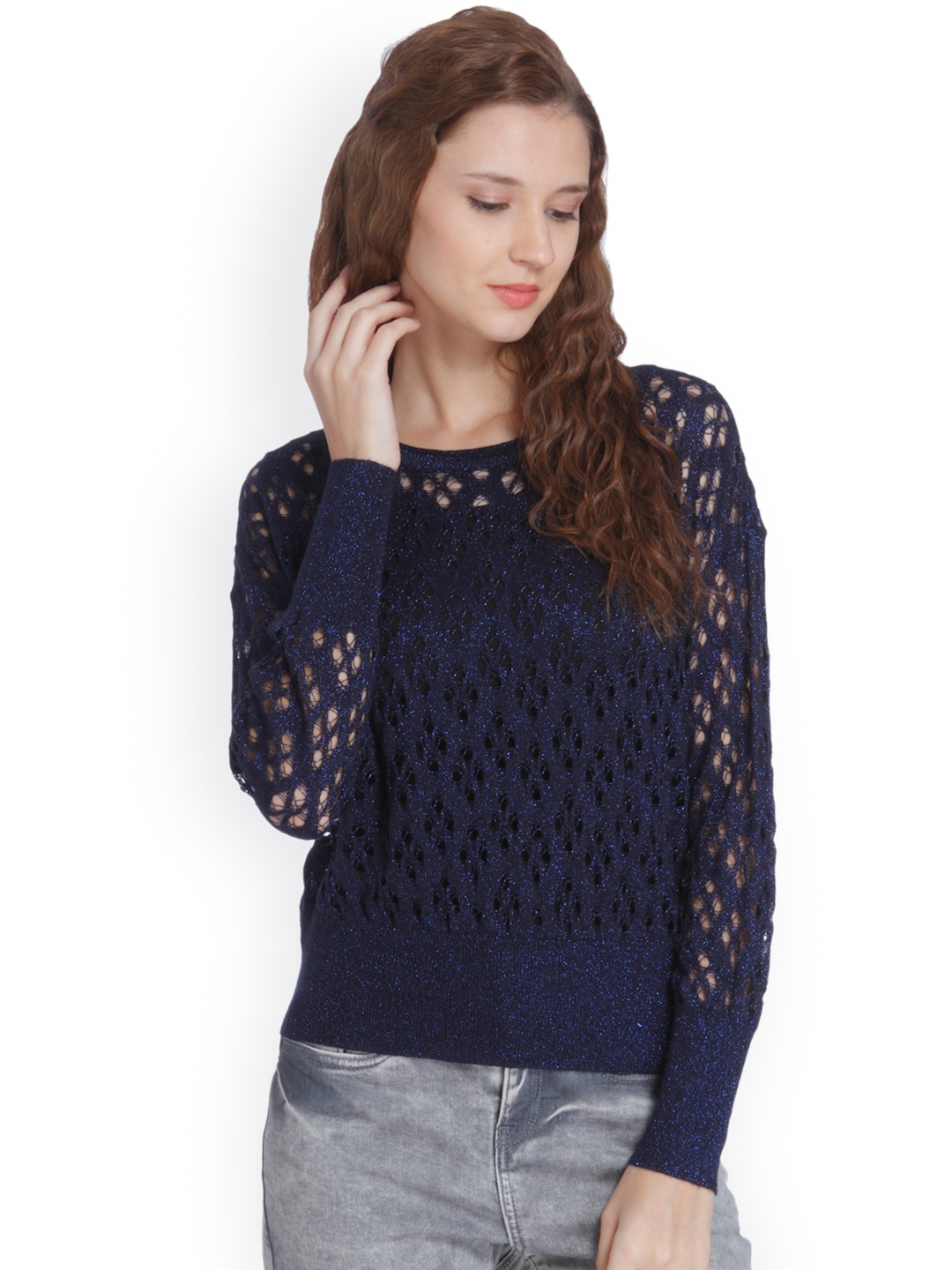 

ONLY Women Navy Blue Self Design Top