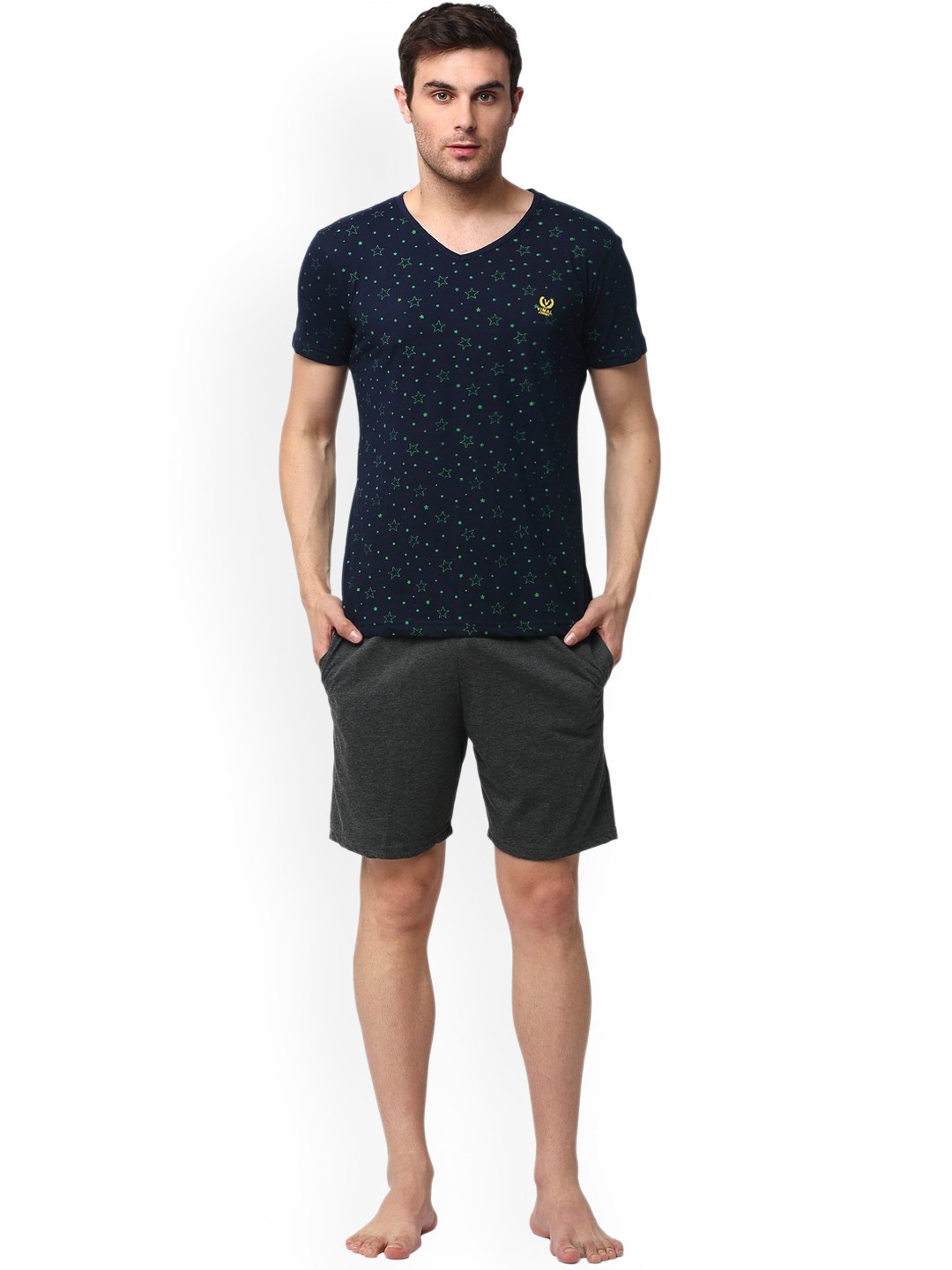 

VIMAL JONNEY Men T-shirt with Shorts Night Suits, Navy blue