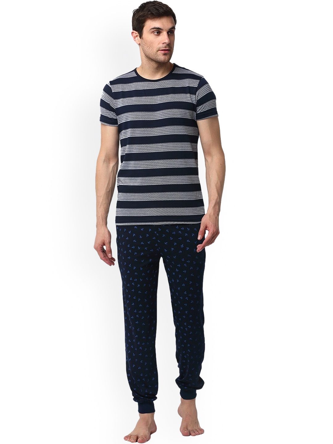 

VIMAL JONNEY Men Lounge T-shirt with Joggers Co-ords, Navy blue