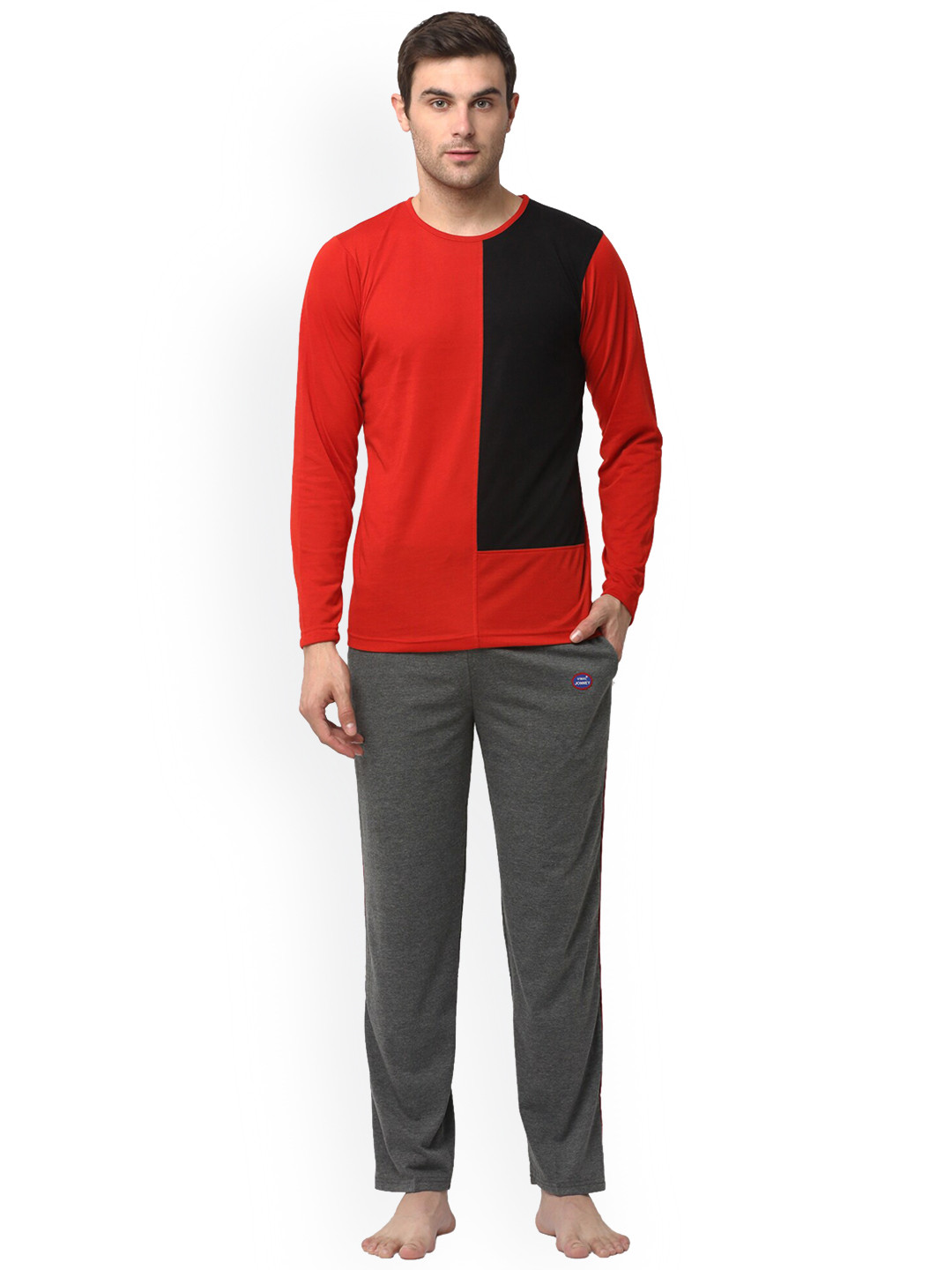 

VIMAL JONNEY Men Colourblocked T-shirt With Pyjamas, Red