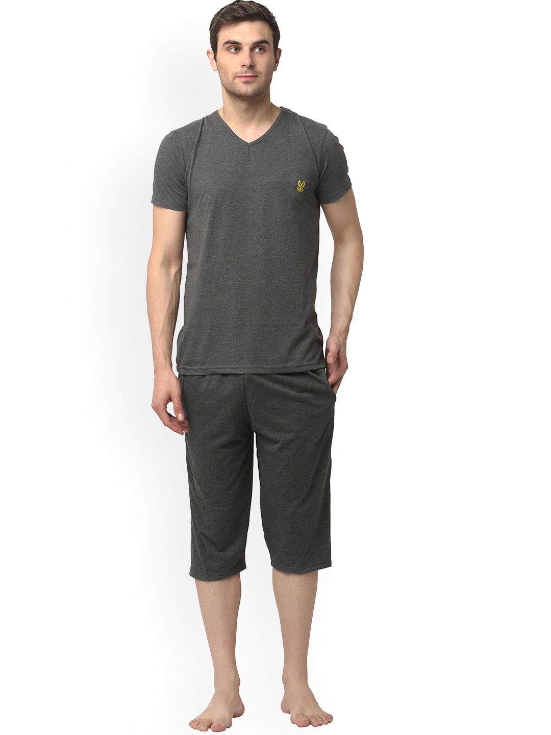 

VIMAL JONNEY V-Neck Lounge T-shirt With Lounge Shorts, Grey