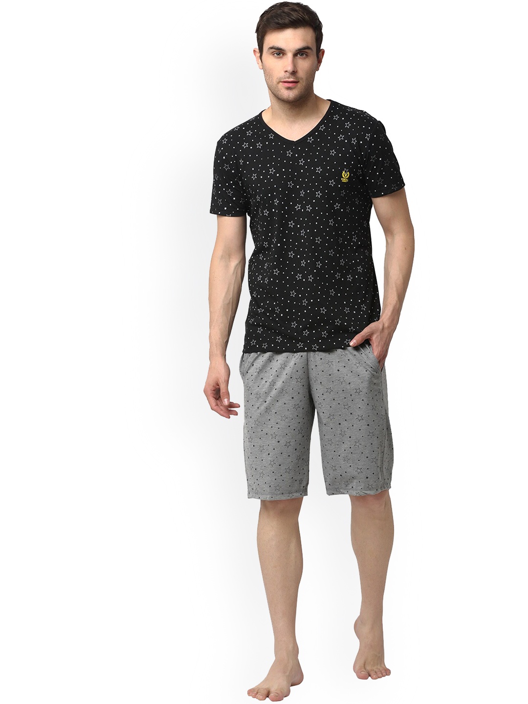 

VIMAL JONNEY Men Lounge T-shirt with Shorts Co-ords, Black
