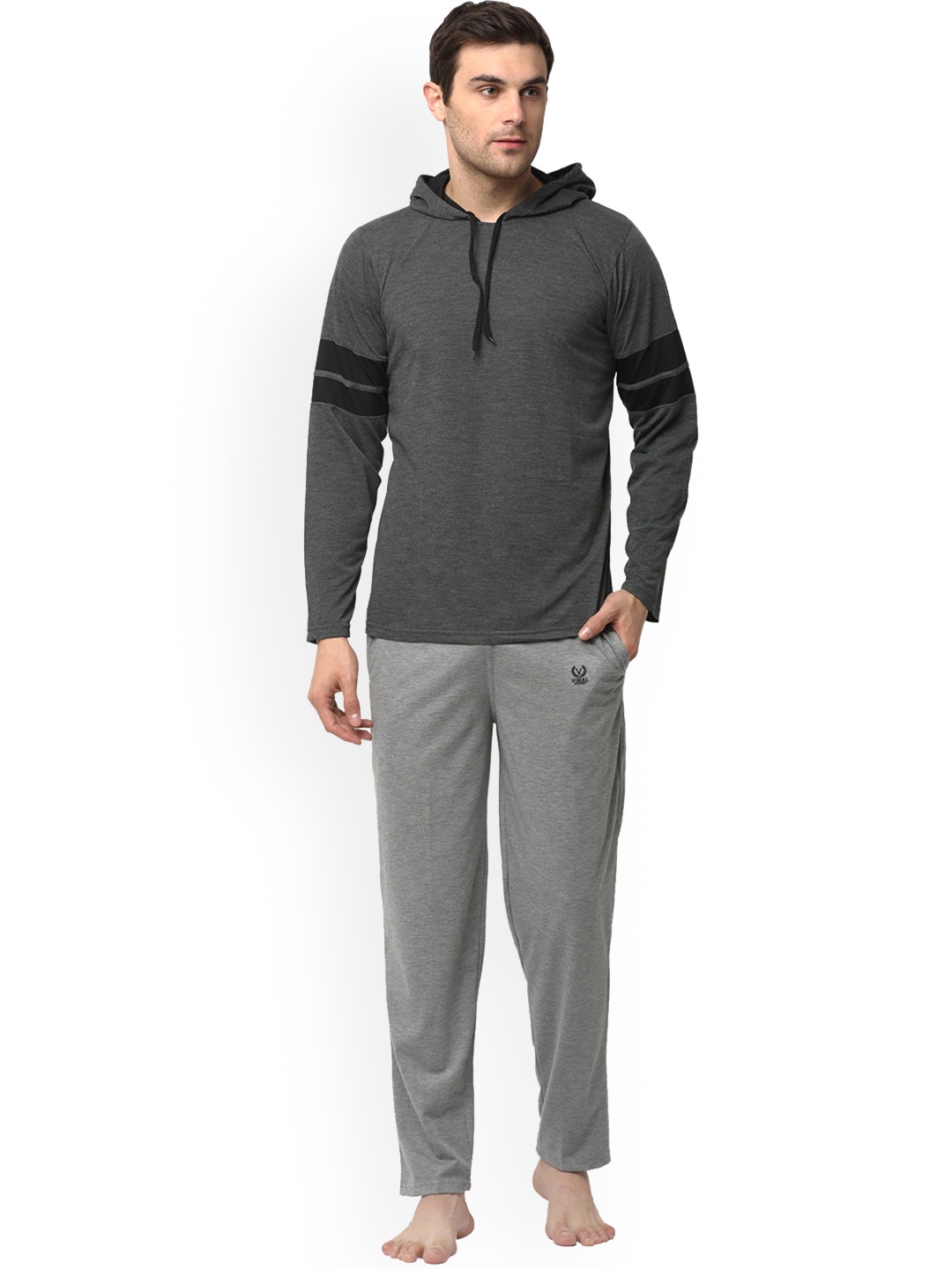 

VIMAL JONNEY Men Lounge T-shirt with Pants Co-ords, Grey melange