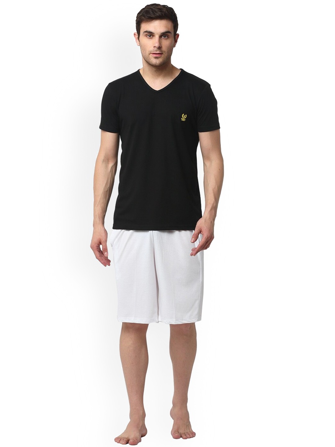 

Vimal Jonney Men Pure Cotton T-shirt With Shorts Night Suit, Black