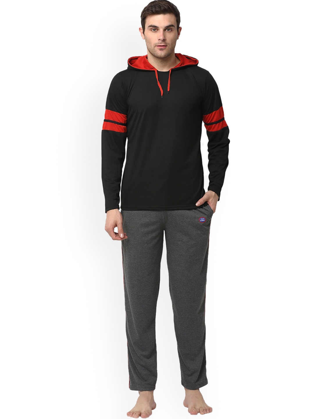 VIMAL JONNEY Men Hooded T-shirt with Pyjama Night Suits, Black
