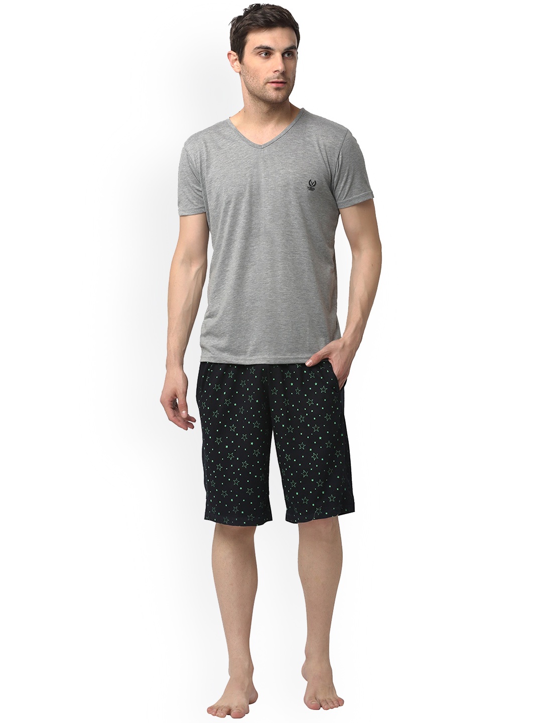 

VIMAL JONNEY Men T-shirt With Shorts Night Suit, Grey