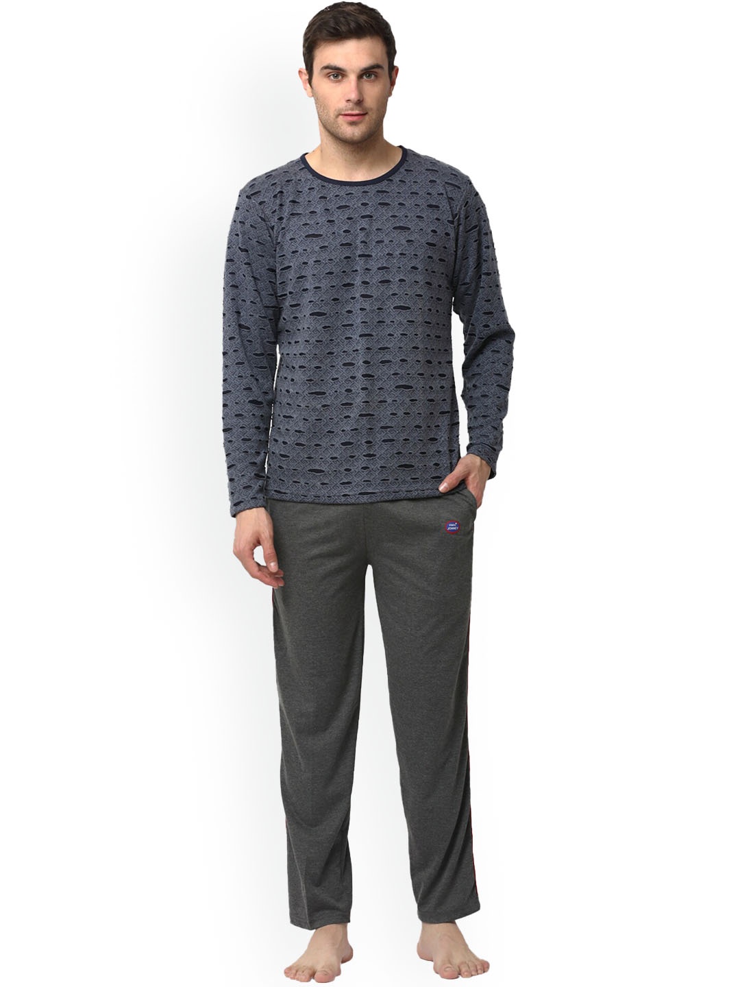 

VIMAL JONNEY Men T-shirt With Pyjamas Night Suit, Navy blue