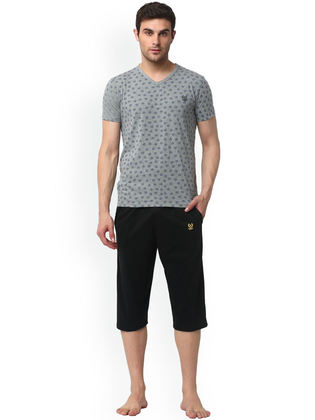 

VIMAL JONNEY Men Printed T-shirt With Shorts, Grey