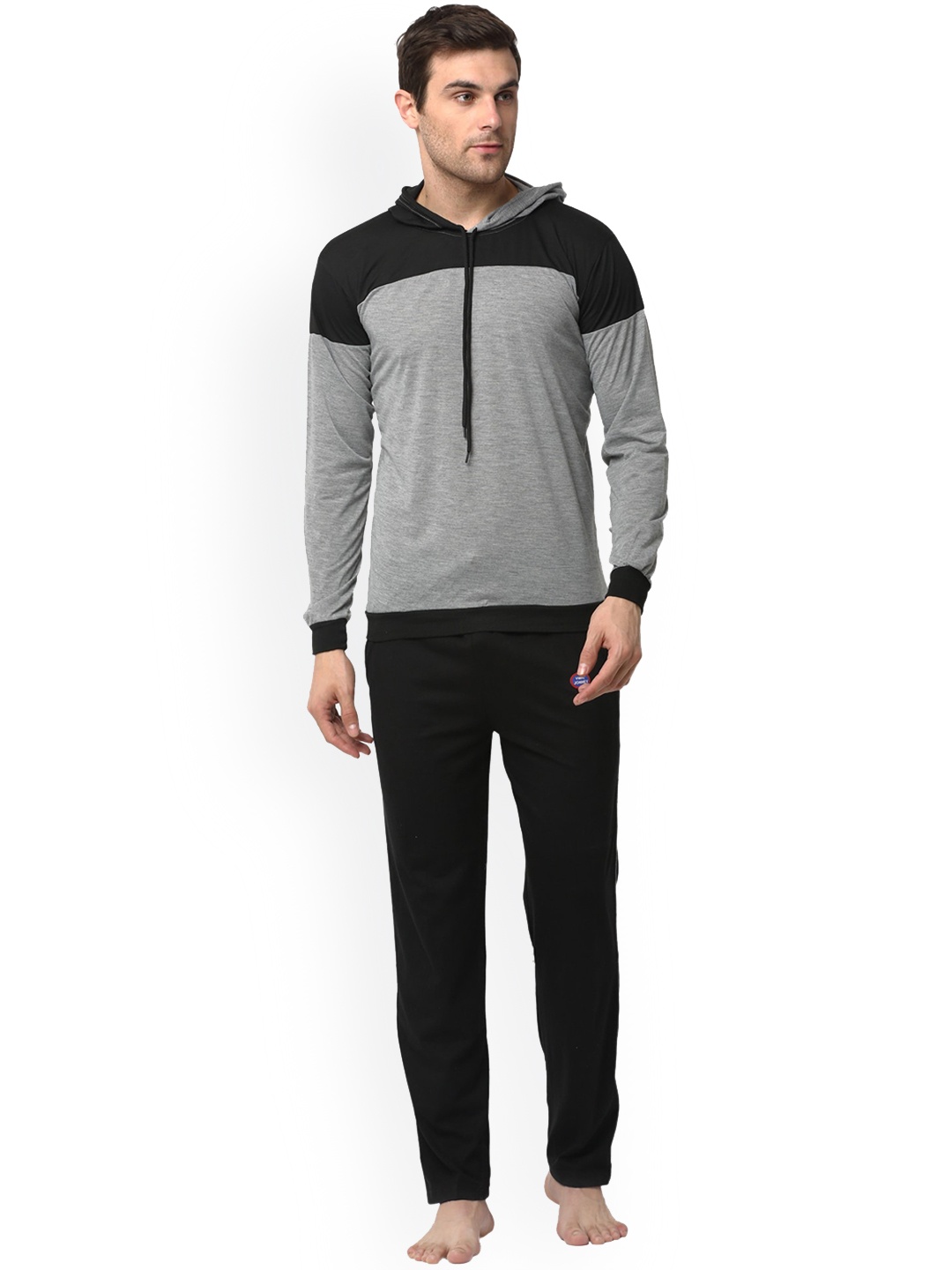 

VIMAL JONNEY Men Hooded T-shirt with Pyjama Night Suits, Grey melange