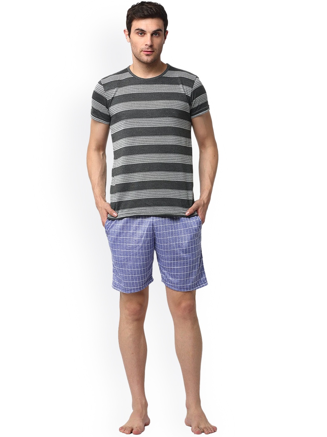 

VIMAL JONNEY Pure Cotton Lounge T-shirt With Lounge Shorts, Grey