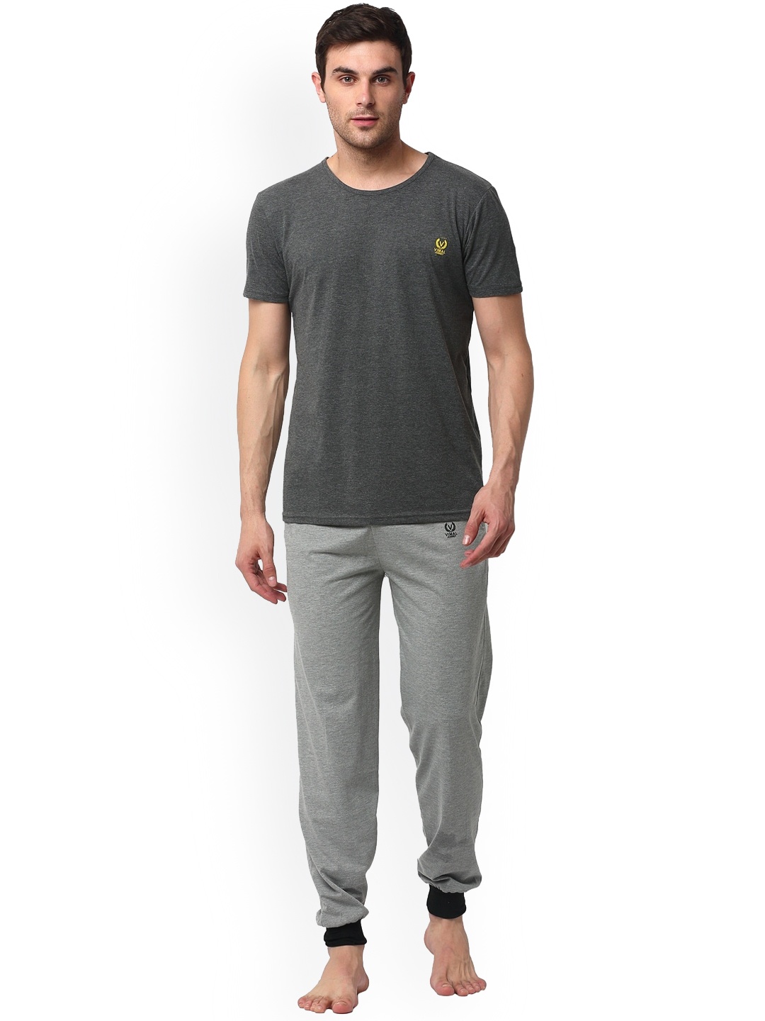 VIMAL JONNEY Men Lounge T-shirt with Joggers Co-ords, Grey melange