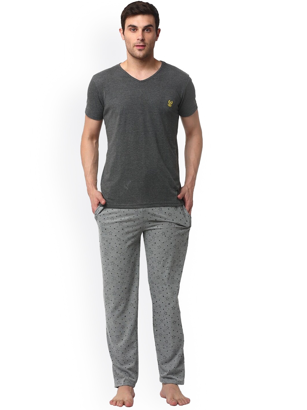 

VIMAL JONNEY Men T-shirt With Pyjamas Night Suit, Grey melange