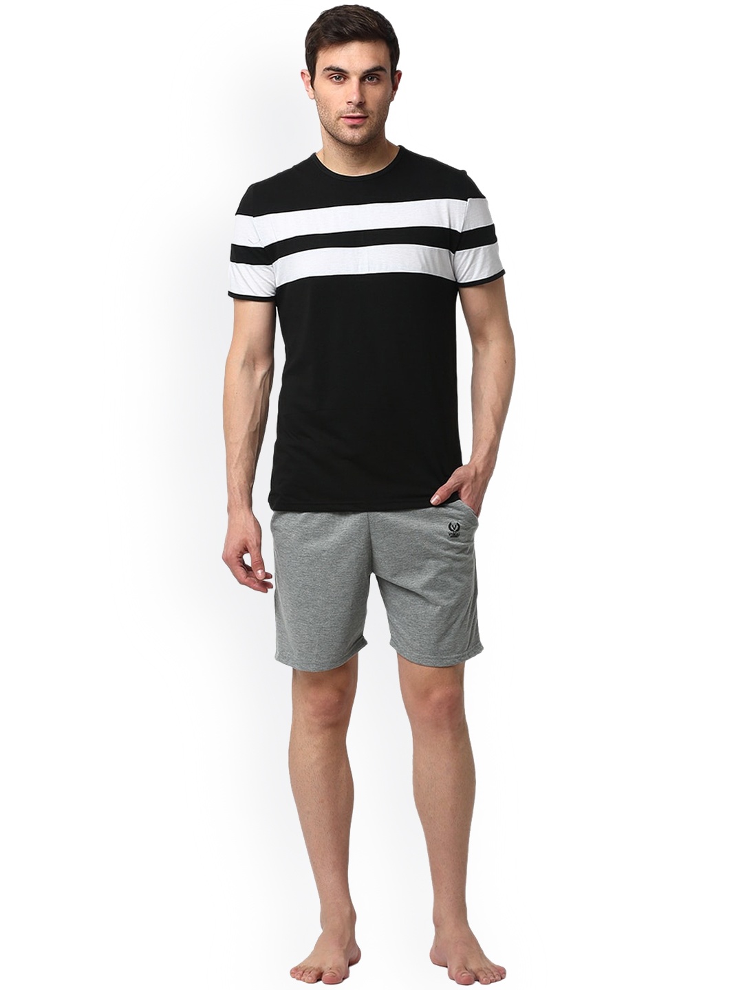 

Vimal Jonney Men Pure Cotton T-Shirt With Shorts Night Suit, Black