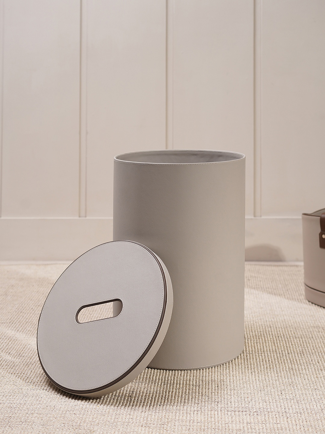 

Pure Home and Living Beige-Color Faux Leather Laundry Bin With Lid