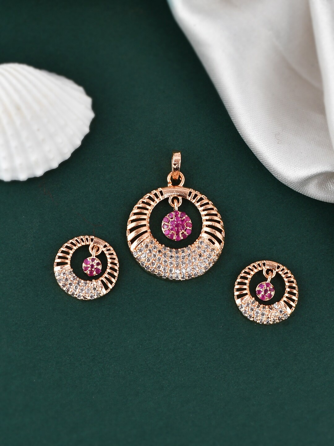 

Silvermerc Designs Brass Rose Gold-Plated Pendant with Earrings