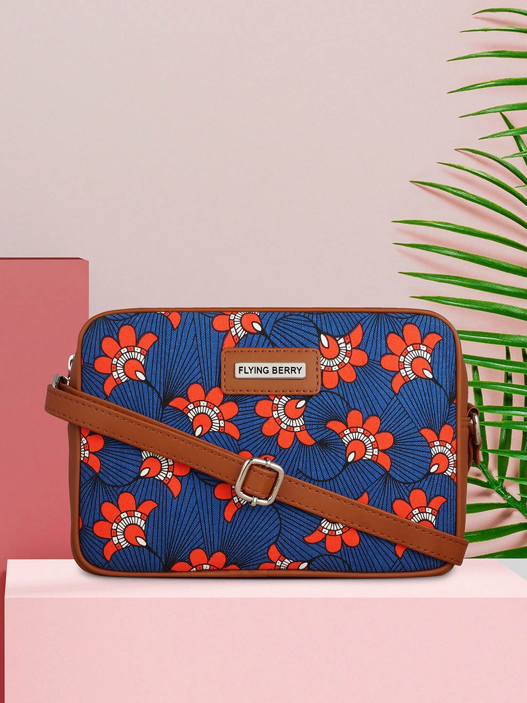 

FLYING BERRY Floral Printed Structured Sling Bag, Blue