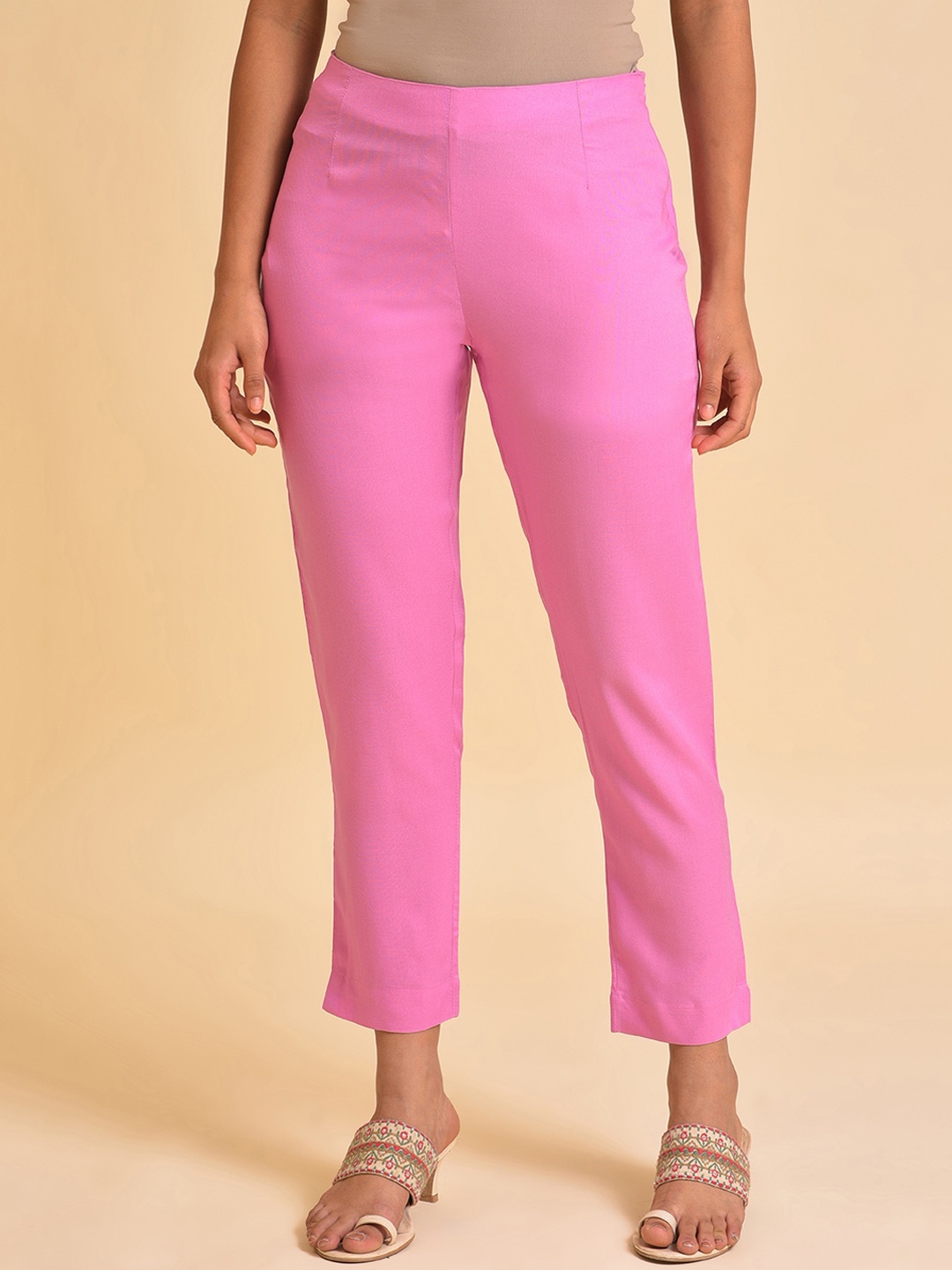 

W Women Pink Mid-Rise Slim Fit Trousers