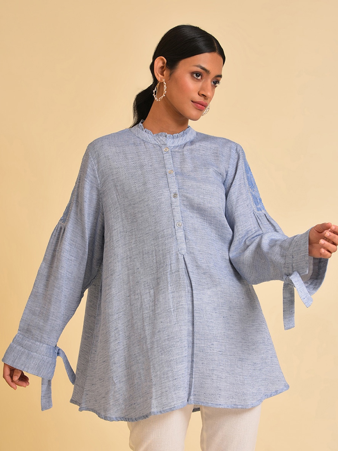 

W Solid Cotton Top, Blue