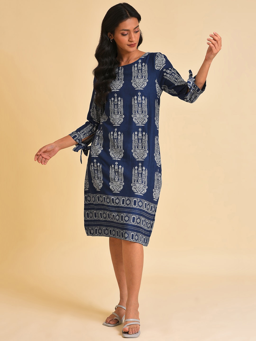 

W Blue Ethnic Motifs Printed A-Line Dress