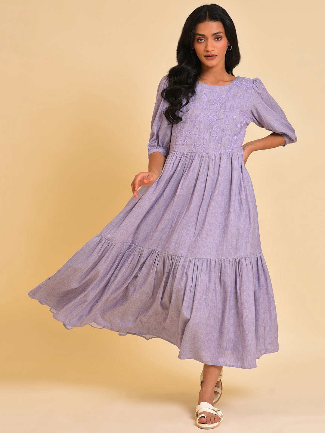 

W Midi Cotton Dress, Purple
