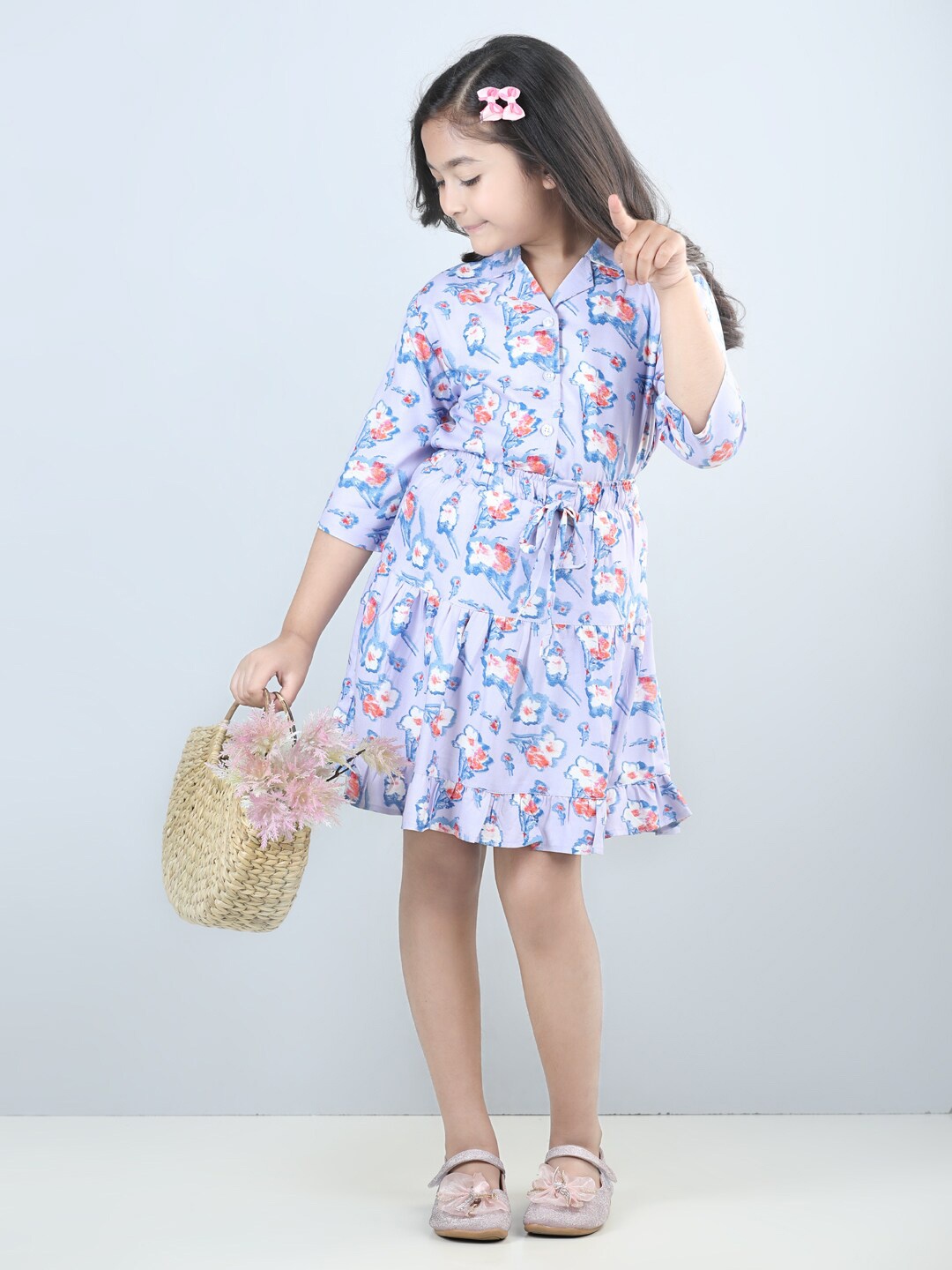 

PICCOLO Girls Floral Printed Shirt with Skirt, Lavender