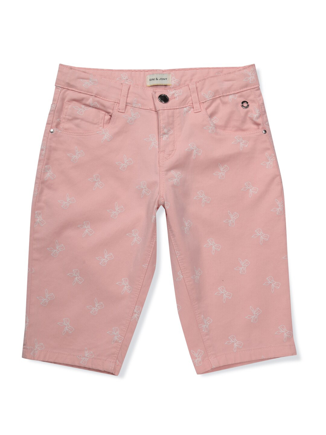 

Gini and Jony Infant Girls Pedal Pusher Fixed Waist Cotton Denim Capri, Peach