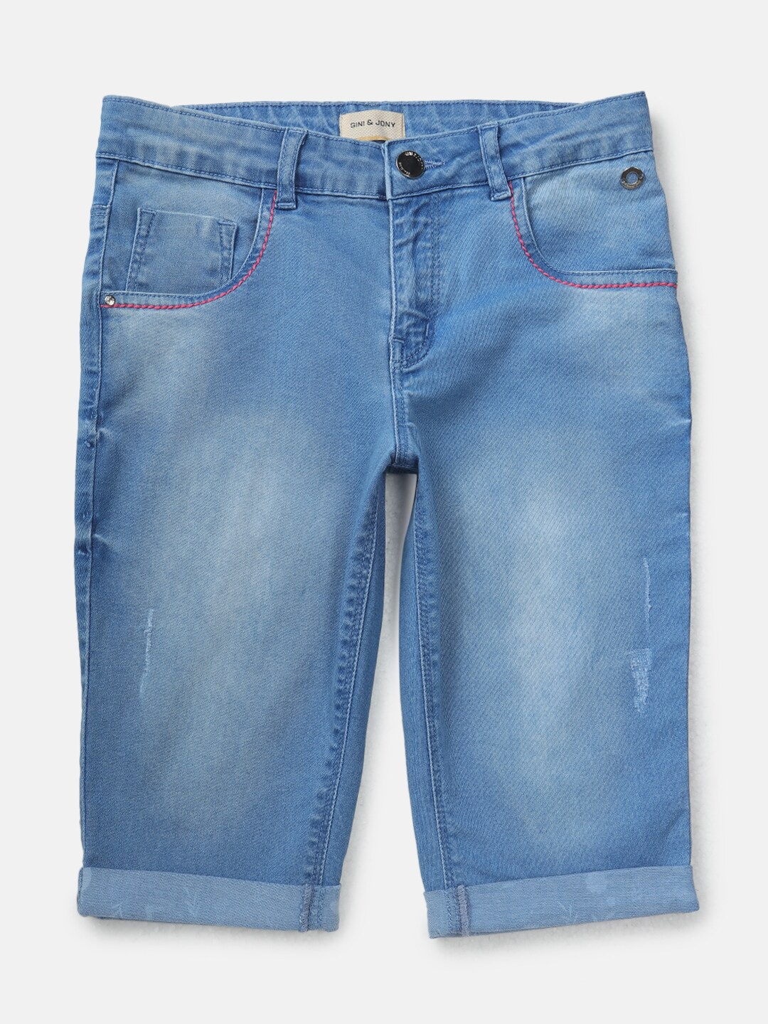 

Gini and Jony Infant Girls Pedal Pusher Fixed Waist Denim Capri, Blue