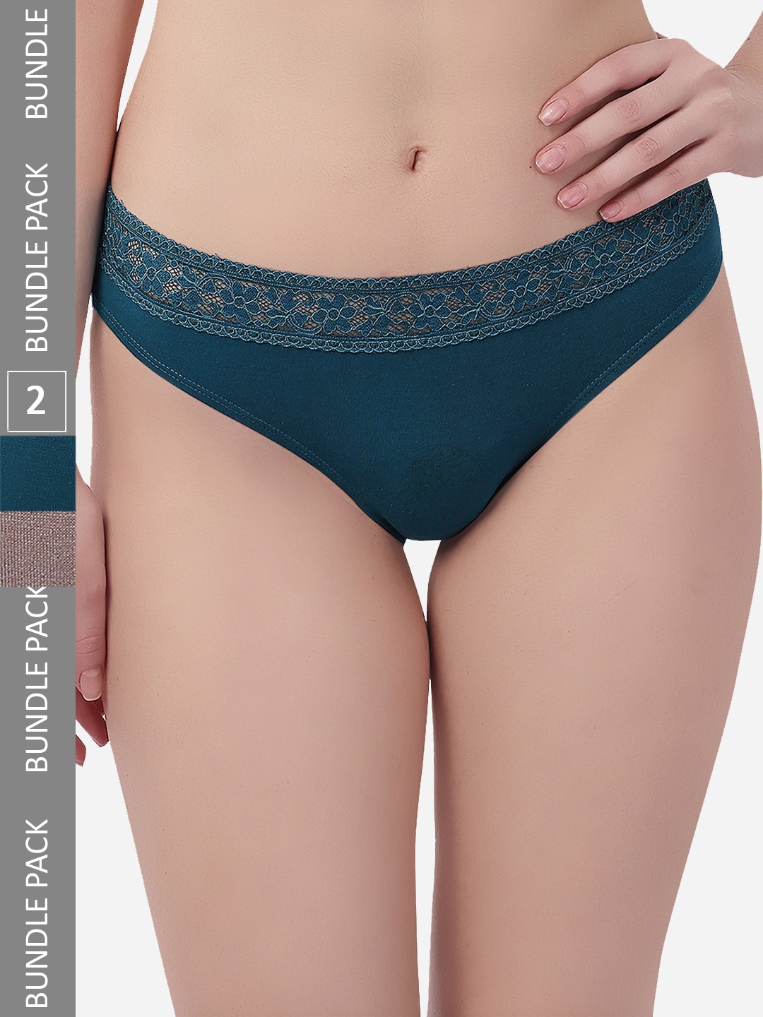

Soie Pack of 2 Mid Rise Full Coverage Super Soft Micro Modal Lace Detailed Brief, Green